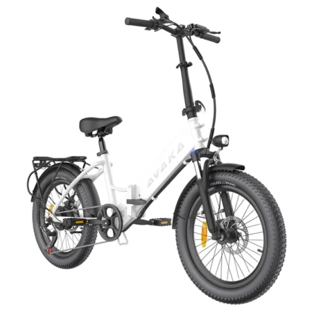AVAKA K300 Folding Electric Bike, 350W Motor, 36V 16Ah Battery, 20*3.0 inch Tires, 31km/h Max Speed, 100km Range, Front & Rear Disc Brakes, LCD Display, SHIMANO 7-speed - White