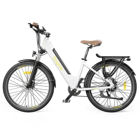 Eleglide T1 Step-Thru Electric Trekking Bike 27.5 Inch CST Tires 36V 13Ah Battery 250W Brushless Motor 25Km/h Shimano 7 Gears 100km Max Range IPX4 Waterproof 120kg Max Load Dual Disk Brakes - White