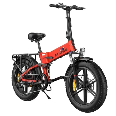 ENGWE Engine X Folding Electric Bike 20*4.0 Inch Chaoyang Off-Road Fat Tires 250W Motor E-Bike 48V 13Ah Battery 25Km/h Max Speed 100KM Range Dual Disc Brake 150KG Max Load - Red