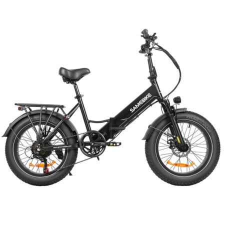 Bici elettrica pieghevole SAMEBIKE LOTDM200-II, motore da 750 W, batteria rimovibile da 48 V 13 Ah, pneumatici larghi da 20*4,0 pollici, velocità massima di 40 km/h, autonomia di 80 km, sistema di doppia sospensione, freni a disco meccanici, display intelligente NFC, Shimano a 7 velocità - Nero