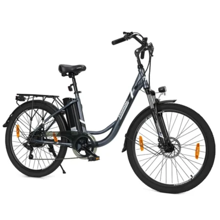 Touroll B1 Electric City Bike, 250W Motor, 45Nm Torque, 26"x1.95" Tire, 36V 15.6Ah Battery, 90km Max Range, 7-Speed Shimano Gear 5 Assist Levels 6km/h Walk Mode, Mechanical Shock Absorber IPX4 - Grey