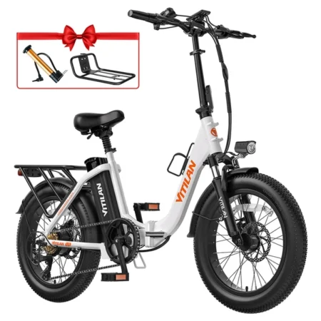 Vitilan U3 Electric Bike, 750W Motor, 48V 13AH Battery, 20*3.0-inch Tires, 45km/h Max Speed, 65km Max Range, Mechanical Disc Brake, Suspension Front Fork, Shimano 7 Speed, LCD Display - White