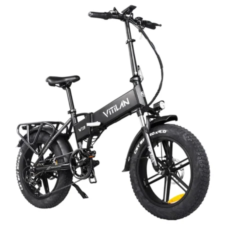 Vitilan V3 Electric Bike, 20*4'' Fat Tires 750W Brushless Motor 48V 13Ah Battery 70km Range Disc Brakes Shimano 7 Speed LCD Display - Black
