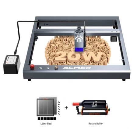 ACMER P2 20W Laser Engraver + M2 Rotary Roller + E10 Laser Bed