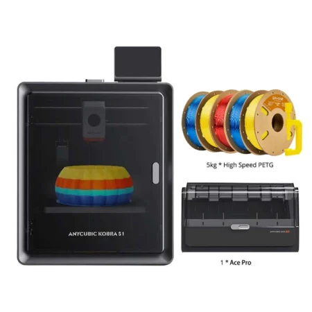 Anycubic Kobra S1 Combo + 5kg ERYONE High Speed PETG Filament - 2kg Transparent Blue + 2kg Yellow + 1kg Transparent Red