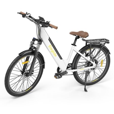 Eleglide T1 Step-Thru Electric Trekking Bike 27.5 Inch CST Tires 36V 13Ah Battery 250W Brushless Motor 25Km/h Shimano 7 Gears 100km Max Range IPX4 Waterproof 120kg Max Load Dual Disk Brakes - White
