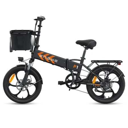 ENGWE P1 Folding Electric Bike 20*2.3 inch wide tires 250W Motor 36V 13Ah Battery 25km/h, Dual Disc Brake Aluminum Alloy Body Shimano 7 Gears Max 100km Range IP54 Waterproof - Black
