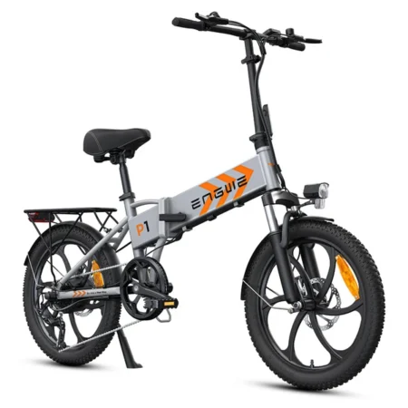 ENGWE P1 Folding Electric Bike 20*2.3 inch Wide Tires 250W Motor 36V 13Ah Battery 25km/h, Dual Disc Brake Aluminum Alloy Body Shimano 7 Gears Max 100km Range IP54 Waterproof - Silver
