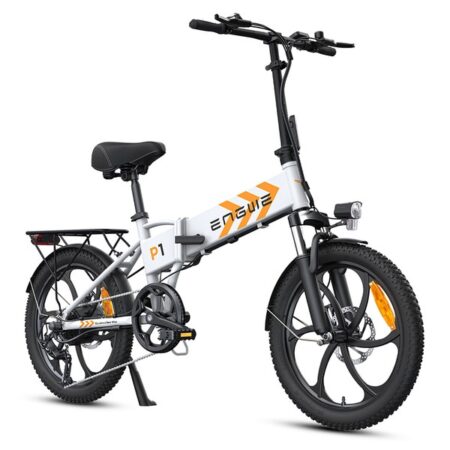 ENGWE P1 Folding Electric Bike 20*2.3 inch Wide Tires 250W Motor 36V 13Ah Battery 25km/h, Dual Disc Brake Aluminum Alloy Body Shimano 7 Gears Max 100km Range IP54 Waterproof - White