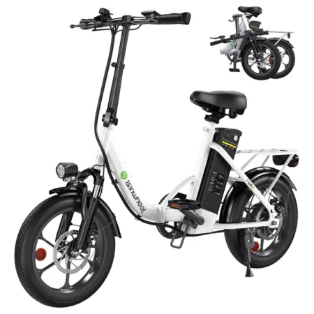 isinwheel U4 Electric Bike, 500W Motor, 36V 10.4Ah Battery, 16*2.15-inch Tires, 25km/h Max Speed, 88km Range, Disc Brakes, Dual Suspension - White