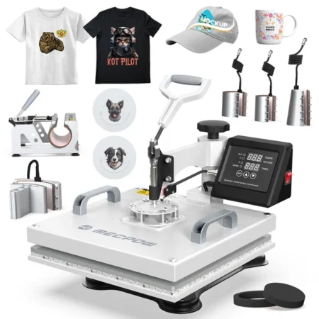 Mecpow MP3881 15in*15in Heat Press Machine 8in1, 30oz Large Capacity, Dual-Tube Heating, Precise Digital Control, 360° Swing Design
