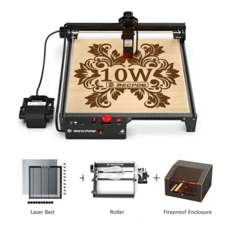 Mecpow X3 Pro 10W Laser Engraver With Air Assist System + FC1 Enclosure + G3 Pro Rotary Roller + H44 Laser Bed
