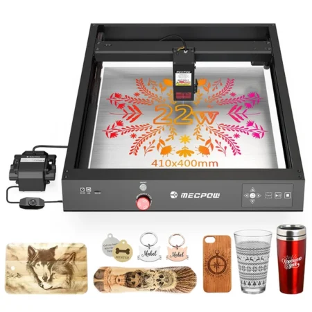 Taglierina per incisione laser Mecpow X4 22W, con assistenza pneumatica integrata, punto laser 0,08x0,1 mm, velocità di incisione 22000 mm/min, arresto di emergenza, lavoro offline, supporto LightBurn/LaserGRBL/MKSLaser, 410*400 mm