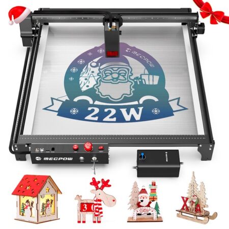 Mecpow X5 Laser Engraver Cutter, 22W Laser Power, Auto Air Assist, 0.08x0.1mm Laser Spot, 28000mm/min Engraving Speed, Safety Lock, Emergency Stop, Flame Detection, Offline Engraving, 600x600mm
