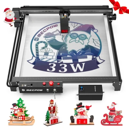 Mecpow X5 Pro Laser Engraver Cutter, 33W Laser Power, Auto Air Assist, 0.08x0.1mm Laser Spot, 28000mm/min Engraving Speed, Safety Lock, Emergency Stop, Flame Detection, Offline Engraving, 600x600mm