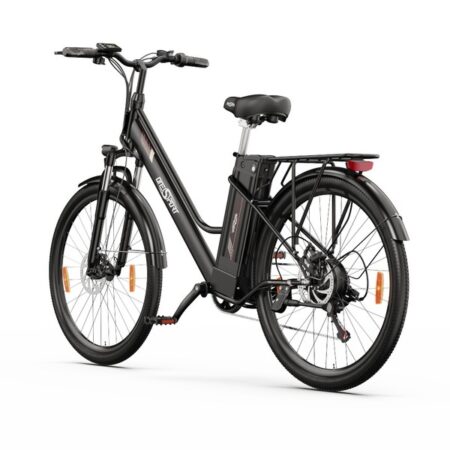ONESPORT OT18 City Electric Bike, 26*2.35 inch wide Tires, 250W Motor 25km/h, 36V 14.4Ah Big Battery up to 100km Max Range, Shimano 7-speed, Front Shock-absorbing fork, 25 Degree Climbing Bluetooth APP - Black
