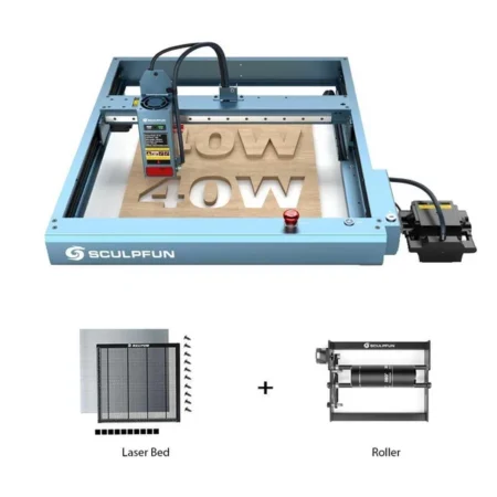 SCULPFUN SF-A9 40W Laser Cutter + Rotary Roller + Laser Bed + Fireproof Enclosure