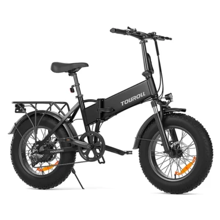 Touroll S1 Electric Mountain Bike with 20"×4.0" Fat Tire, 60Nm Torque, 25km/h 48V 15.6Ah Battery, Easy Folding 100km Max Range, 7-speed Shimano Gear, 5 Assist Levels, Walk Mode IPX4 Suspension with Lockout - Black