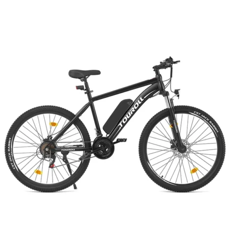 Touroll U1 26-inch Off-Road Tire Electric MTB Bike with 250W Motor, 36V 13Ah Removable Battery, Max 65km Range, Shimano 21-Speed Gear Disc Brake IPX4 Waterproof - Black